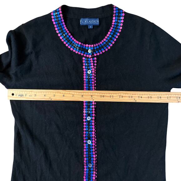 J. McLaughlin Black Sequin Trim Cardigan Sweater Small S Cashmere Cotton Blend - Picture 5 of 8